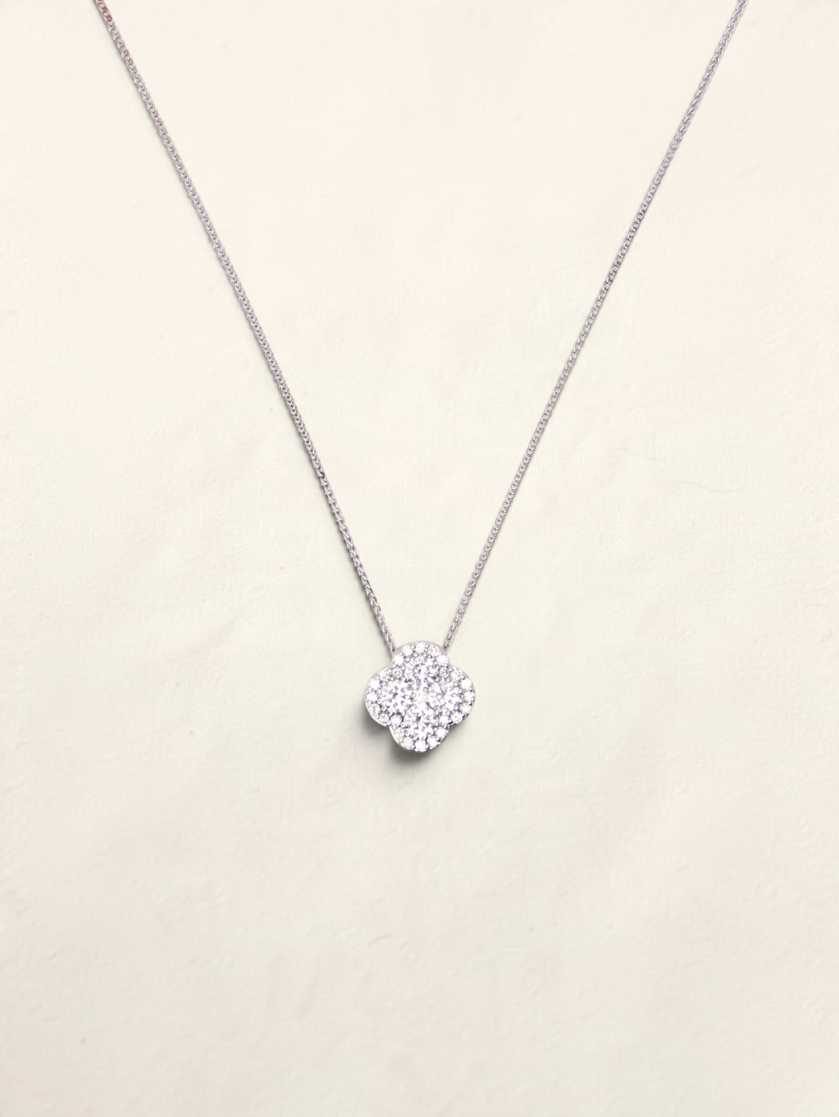 18K White Gold Diamond Clover Pendant Necklace