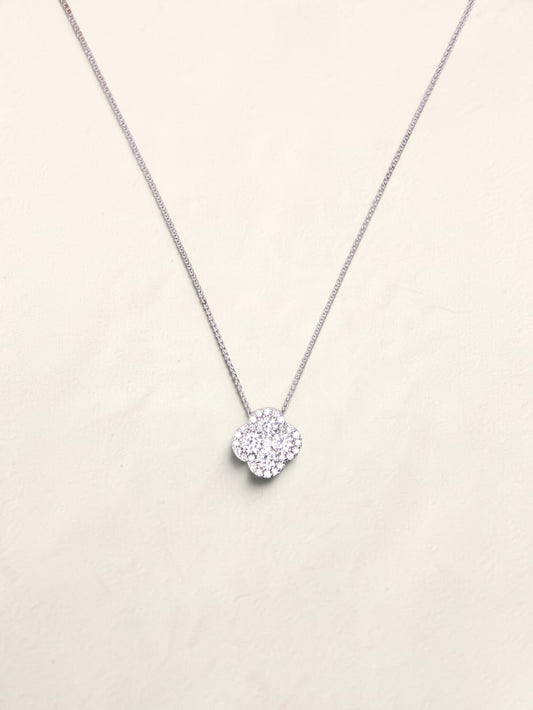 18K White Gold Diamond Clover Pendant Necklace