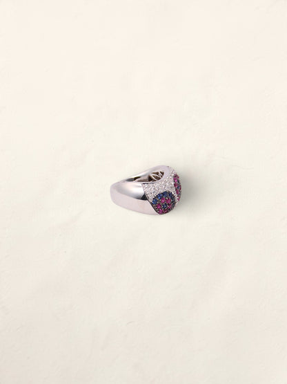 18K Pink and Blue Sapphire Diamond Ring
