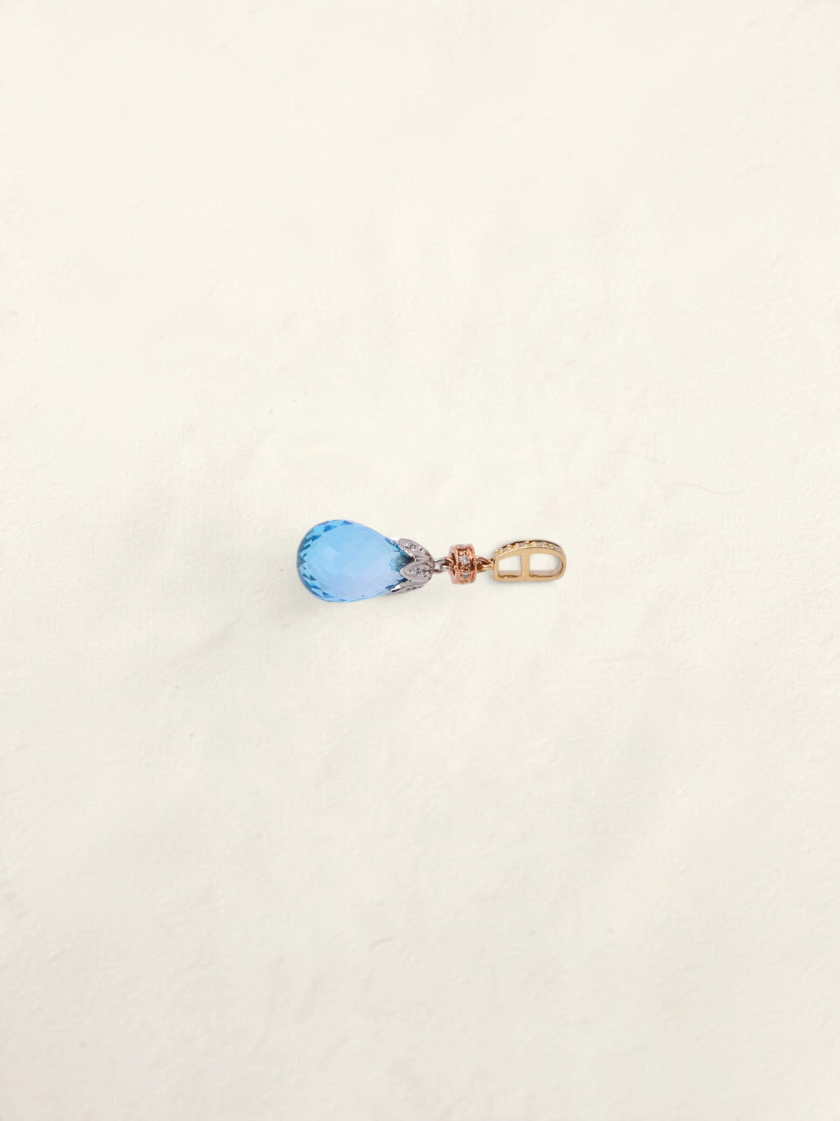 14K Tri-Tone Blue Topaz Diamond Drop Pendant