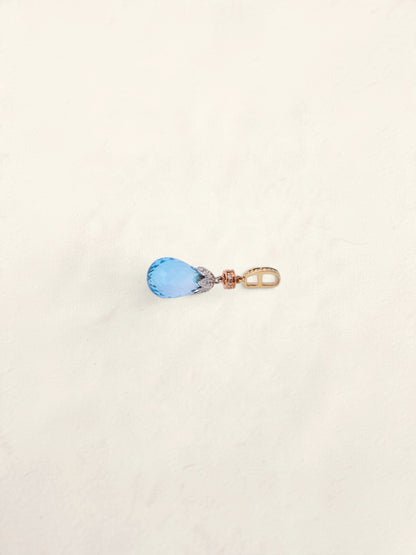 14K Tri-Tone Blue Topaz Diamond Drop Pendant