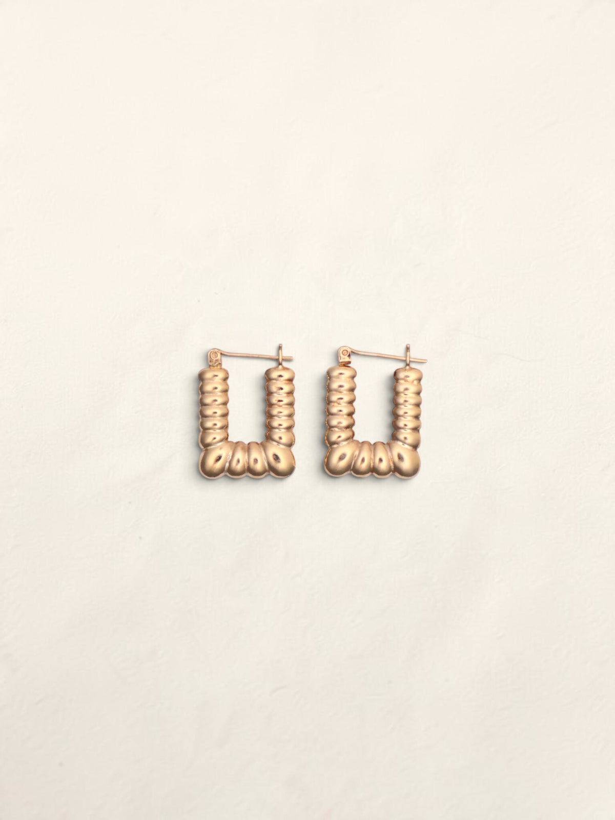 14k Gold Textured Rectangle Hoops