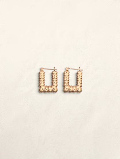 14k Gold Textured Rectangle Hoops