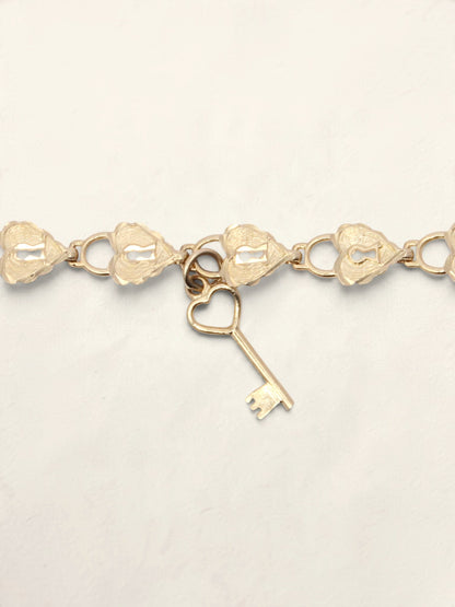 14K Yellow Gold Heart Lock and Key Bracelet