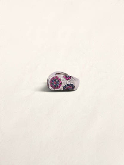 18K Pink and Blue Sapphire Diamond Ring