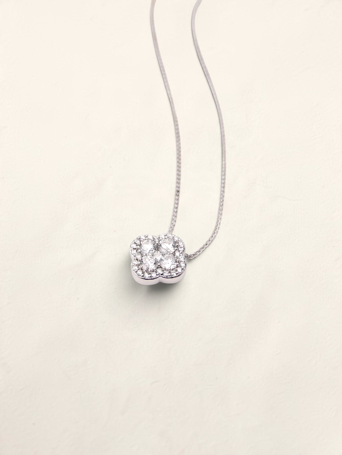 18K White Gold Diamond Clover Pendant Necklace