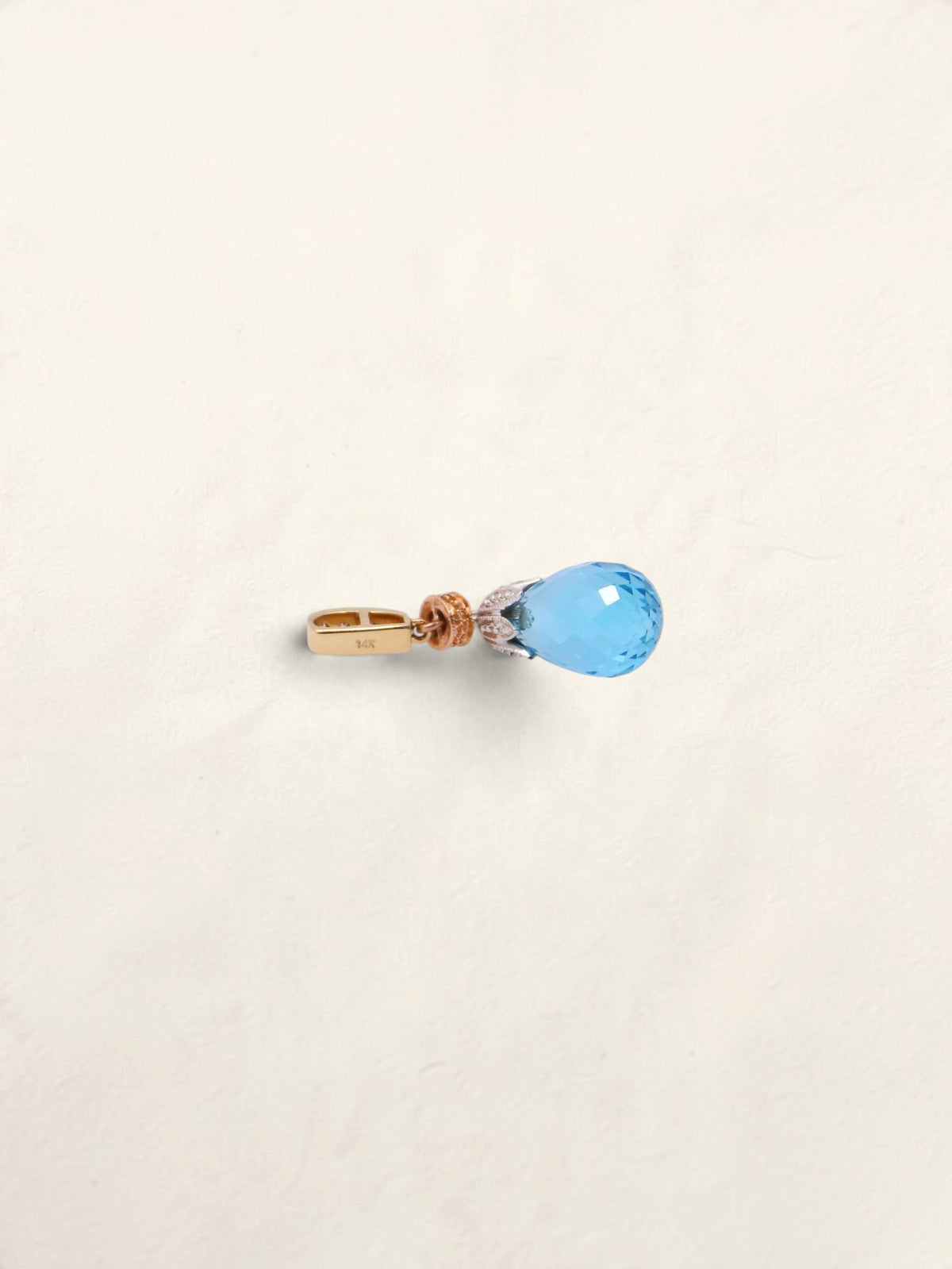 14K Tri-Tone Blue Topaz Diamond Drop Pendant