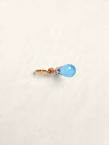 14K Tri-Tone Blue Topaz Diamond Drop Pendant