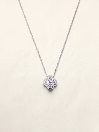 18K White Gold Diamond Clover Pendant Necklace