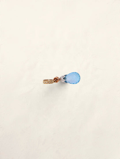 14K Tri-Tone Blue Topaz Diamond Drop Pendant