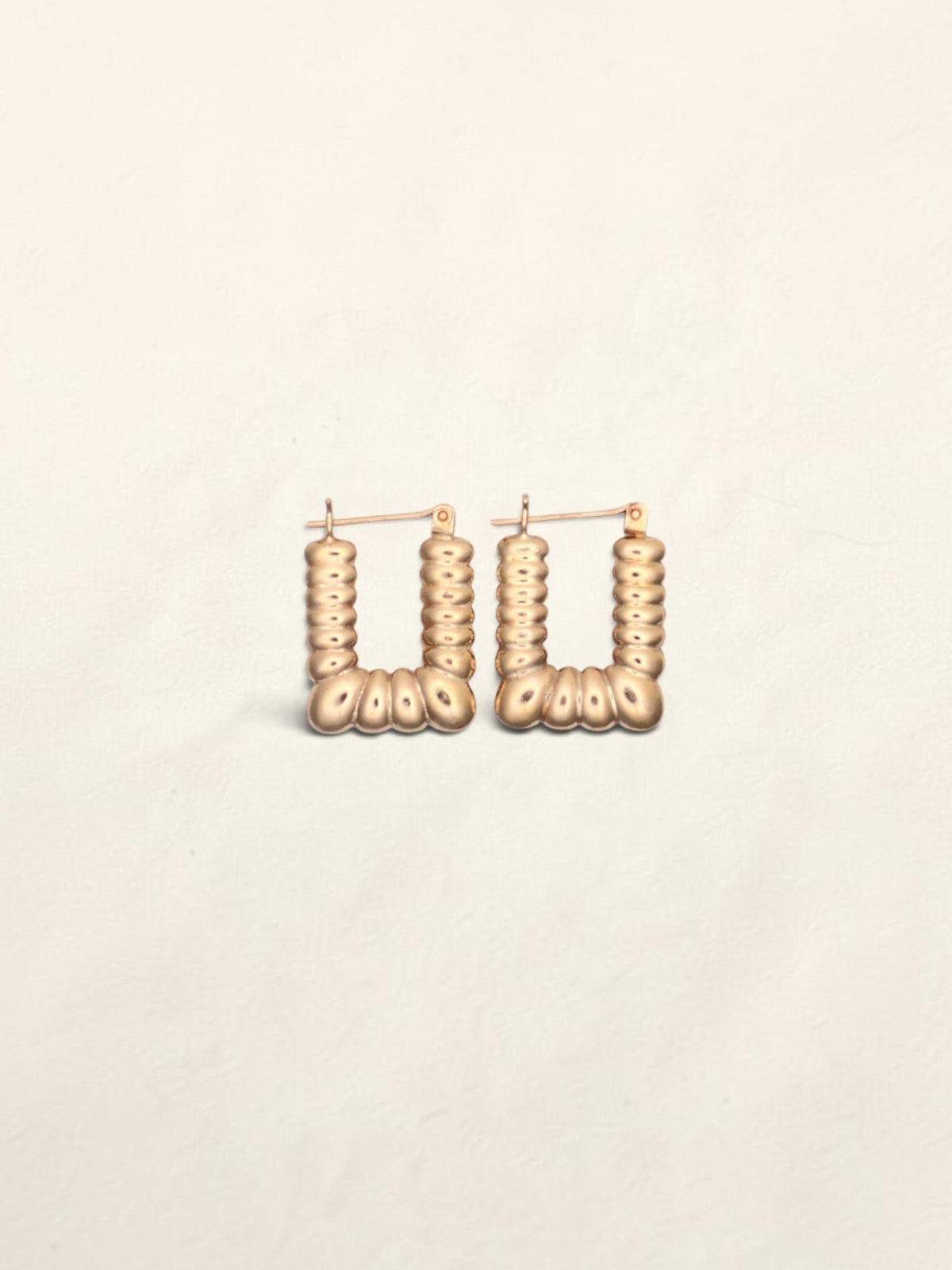 14k Gold Textured Rectangle Hoops