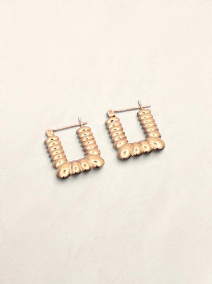 14k Gold Textured Rectangle Hoops