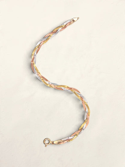 14K Tri-Tone Braided Bracelet