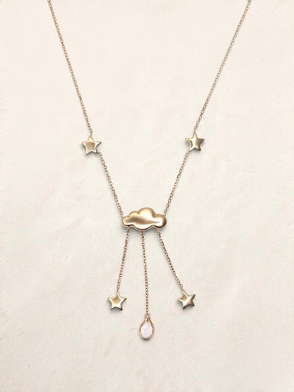 14K Yellow Gold Rain Cloud and Star Pendant Necklace