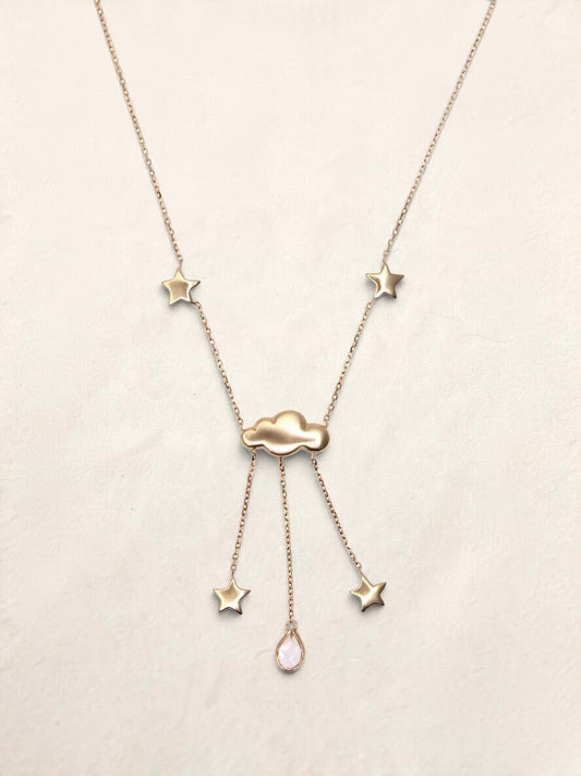 14K Yellow Gold Rain Cloud and Star Pendant Necklace