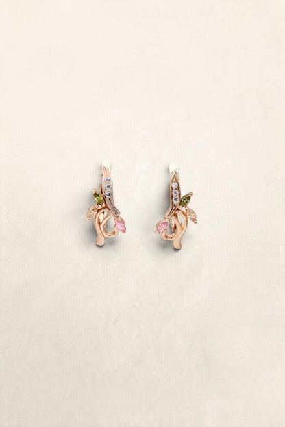 14K Rose Gold Multicolored Glass Earrings