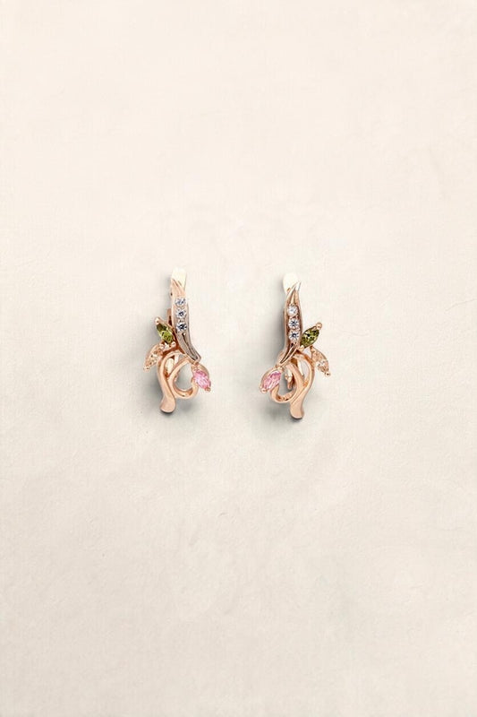 14K Rose Gold Multicolored Glass Earrings