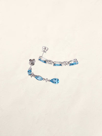 10K White Gold Blue Topaz and Diamond Earrings