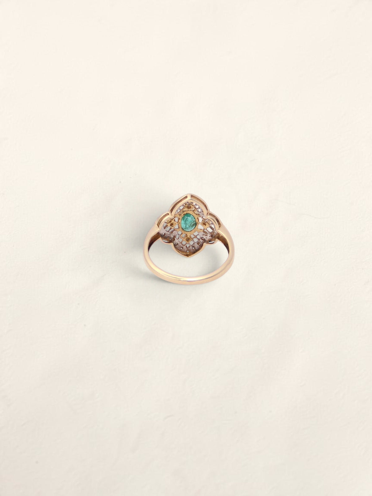 14K Yellow Gold Antique Emerald and Diamond Ring
