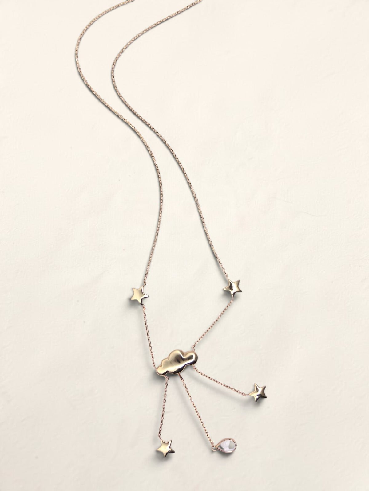 14K Yellow Gold Rain Cloud and Star Pendant Necklace