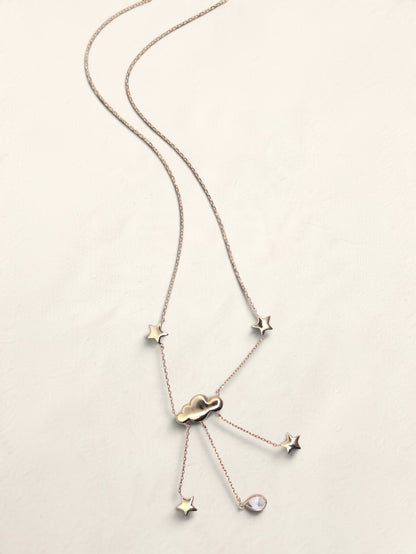 14K Yellow Gold Rain Cloud and Star Pendant Necklace