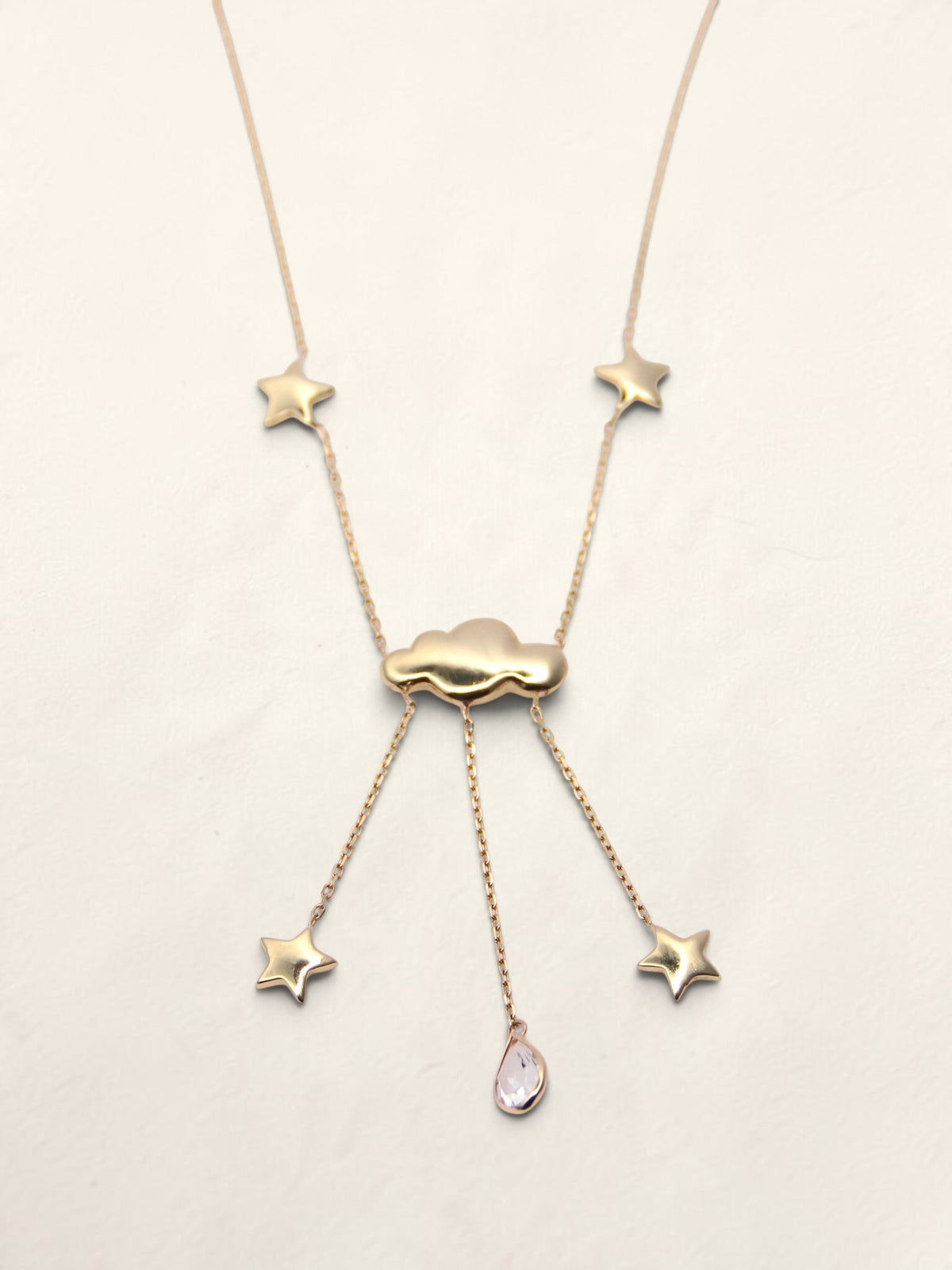 14K Yellow Gold Rain Cloud and Star Pendant Necklace