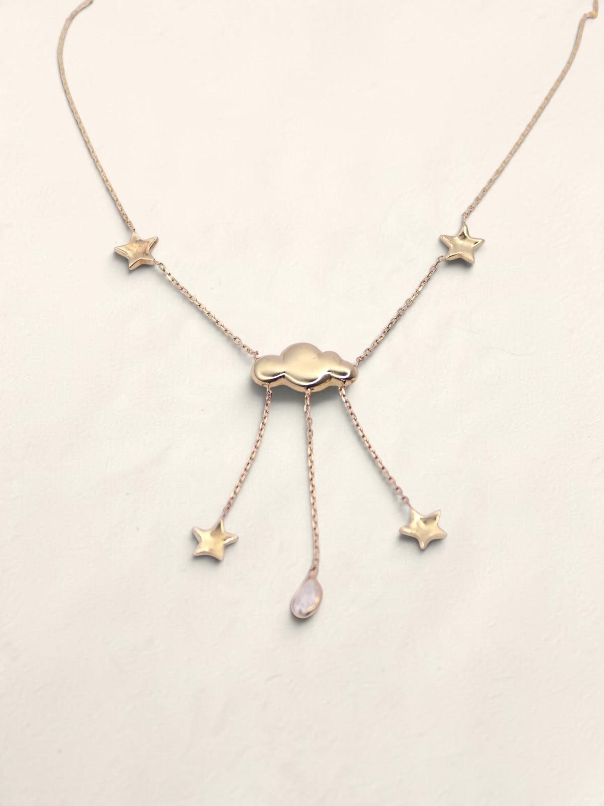 14K Yellow Gold Rain Cloud and Star Pendant Necklace