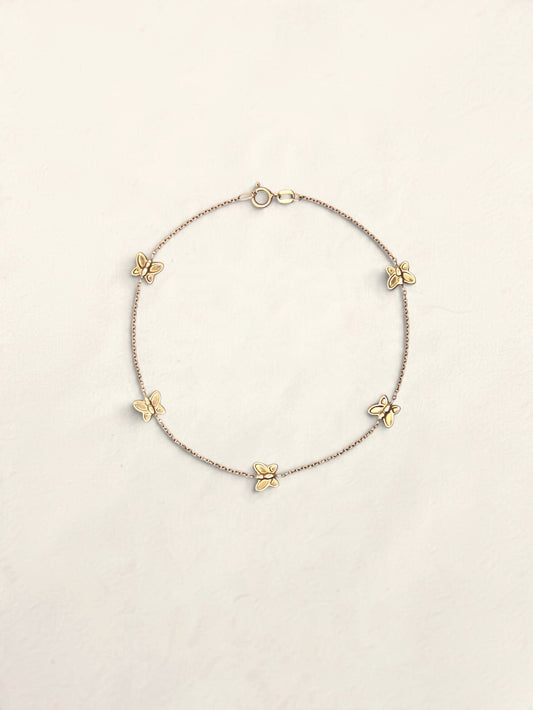 10K Yellow Gold Butterfly Station Bracelet