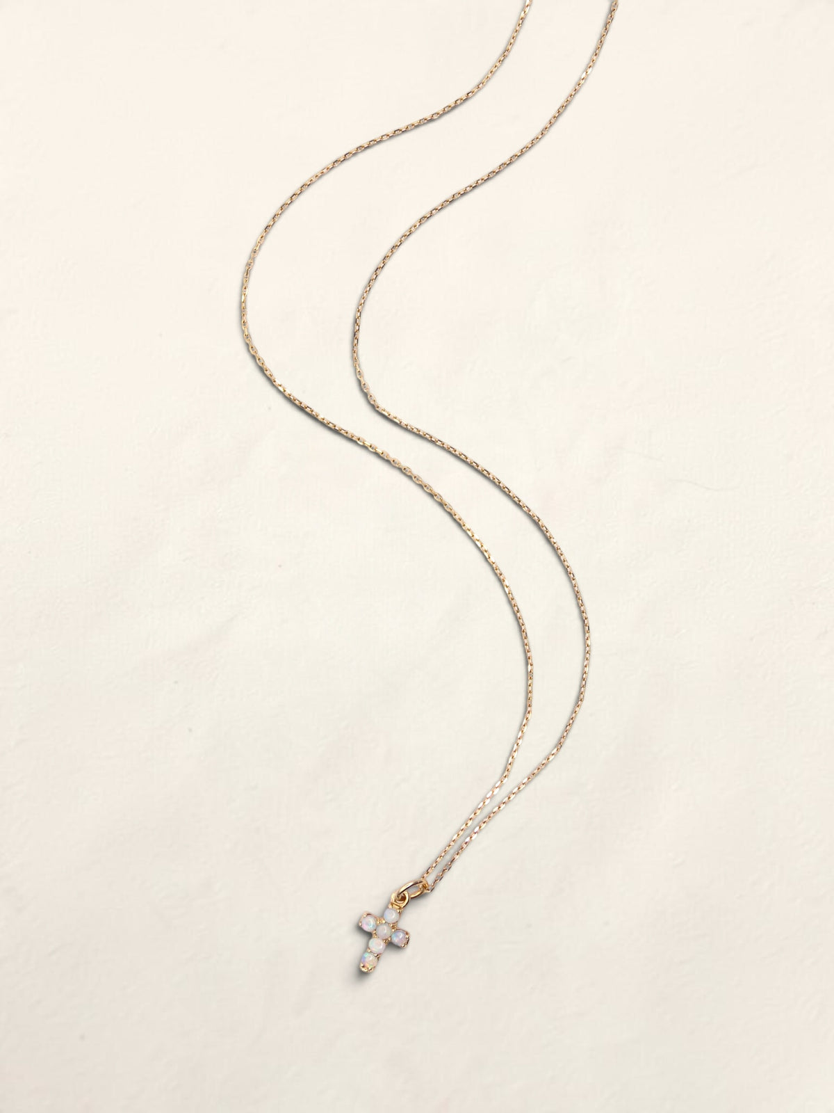 14K Yellow Gold Mini Opal Cross Pendant Necklace