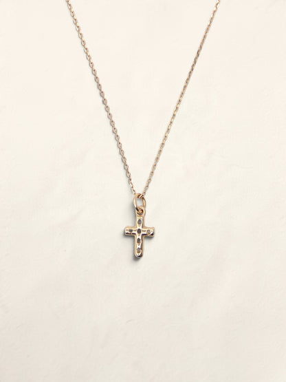 14K Yellow Gold Mini Opal Cross Pendant Necklace