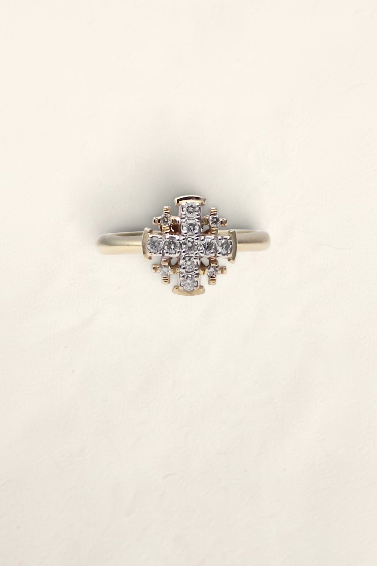 14K Yellow Gold Diamond Cross Ring