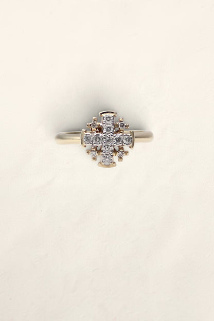 14K Yellow Gold Diamond Cross Ring