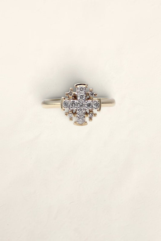 14K Yellow Gold Diamond Cross Ring