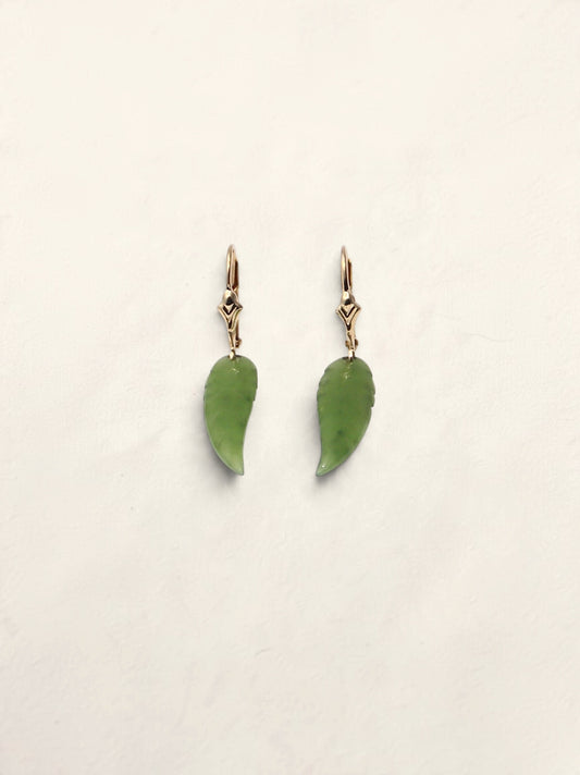 14K Yellow Gold Jade Leaf Earrings