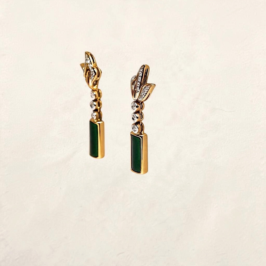 18K Yellow Gold Green Earrings with Diamonds