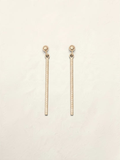 14K Yellow Gold Textured Bar Earrings