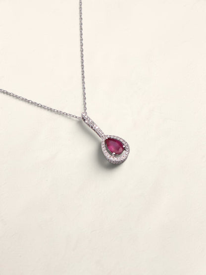 14k White Gold Ruby & Diamond Necklace