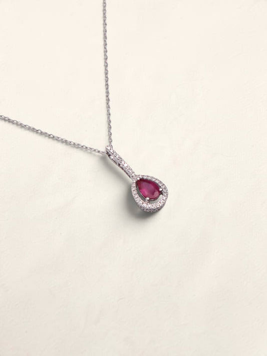 14k White Gold Ruby & Diamond Necklace