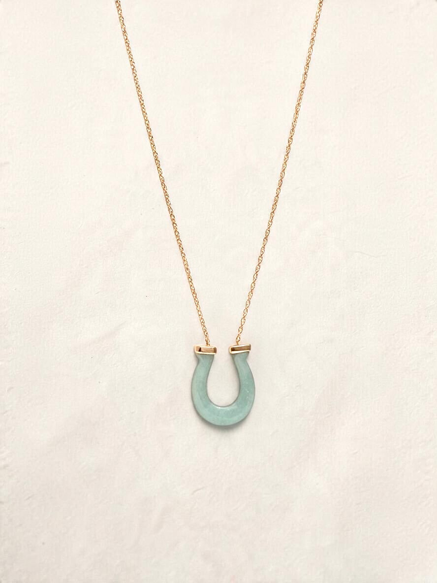 14K Yellow Gold Jade Horseshoe Necklace