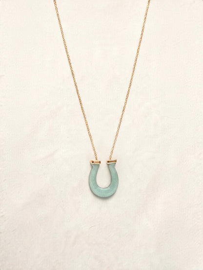 14K Yellow Gold Jade Horseshoe Necklace