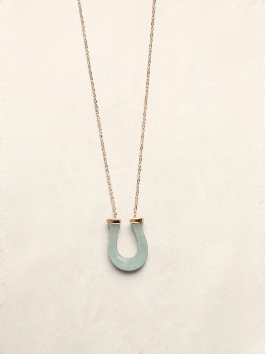 14K Yellow Gold Jade Horseshoe Necklace