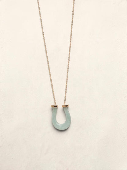 14K Yellow Gold Jade Horseshoe Necklace
