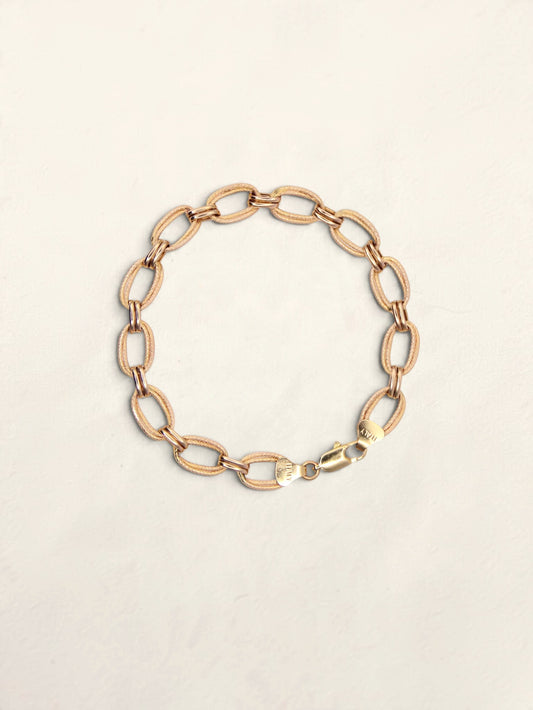 14K Yellow Gold Textured Oval Link Bracelet