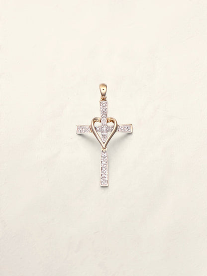 10k Diamond Heart Cross