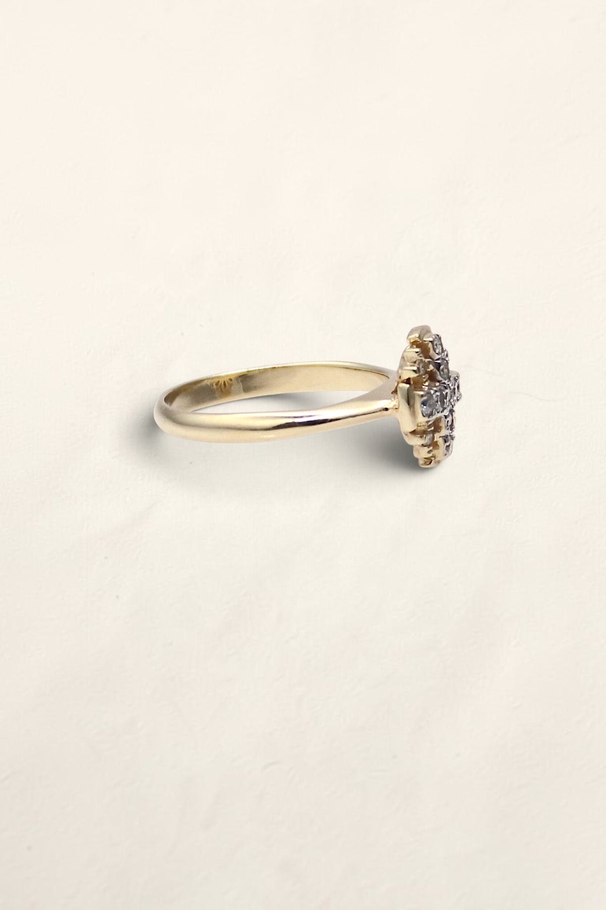 14K Yellow Gold Diamond Cross Ring