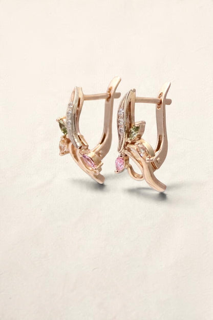 14K Rose Gold Multicolored Glass Earrings