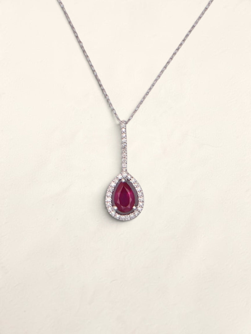 14k White Gold Ruby & Diamond Necklace