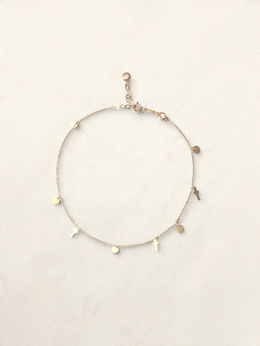 10K Yellow Gold Cross Station Anklet