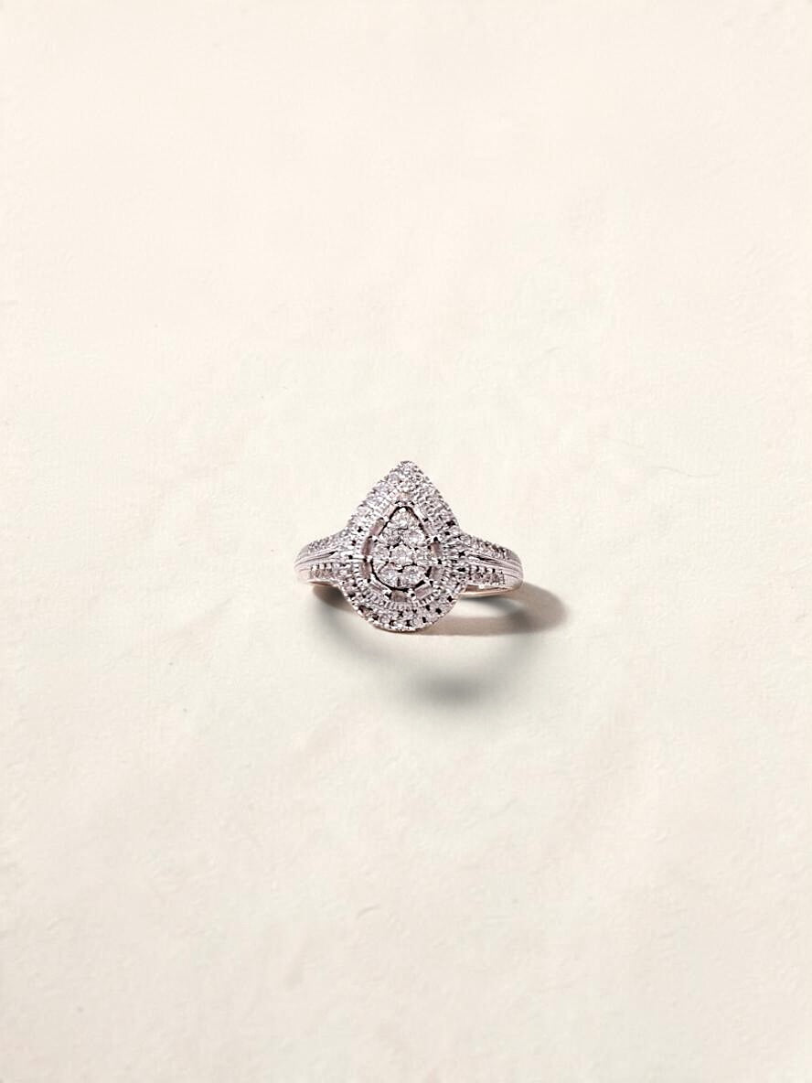 10K White Gold Pear Diamond Ring
