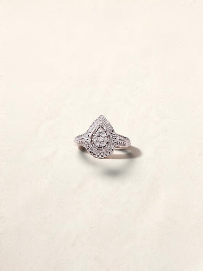 10K White Gold Pear Diamond Ring